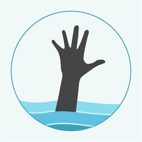 Premium Vector Icon Sign Hand Reach Up From Blue Water Man Drown Sea