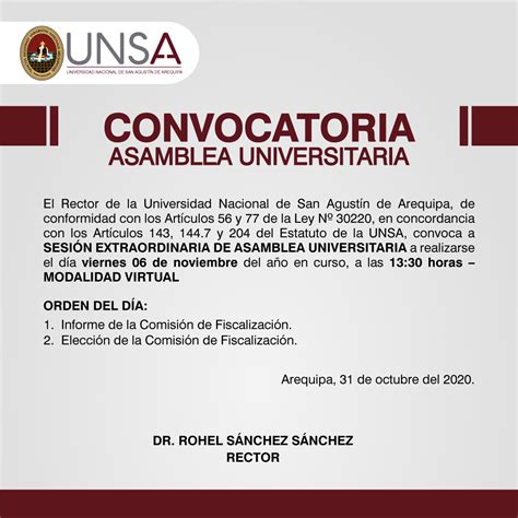 Convocatoria Asamblea Universitaria Sesión Extraordinaria Modalidad