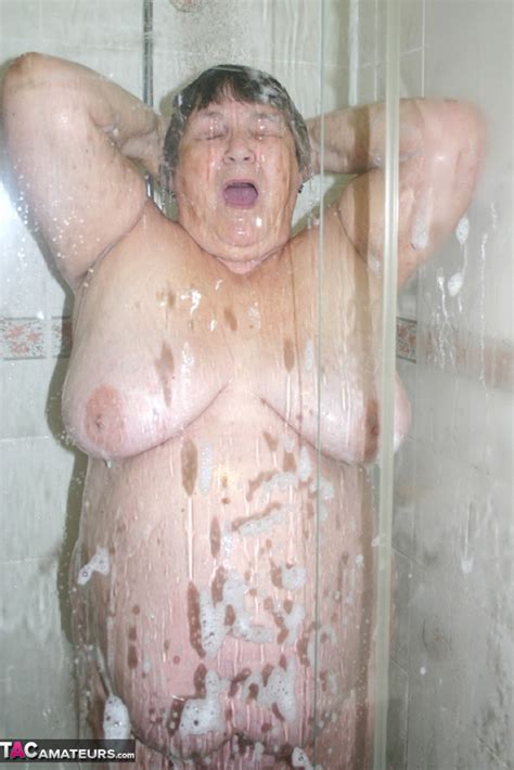 Obese Granny Grandma Libby Fondles Her Naked Body While Taking A Shower