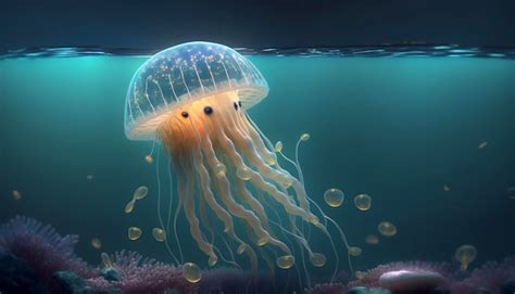 Premium AI Image Cute Jellyfish Under Water Generative Ai