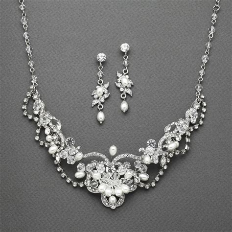 Freshwater Pearl And Crystal Wedding Necklace And Earrings Set Mariell