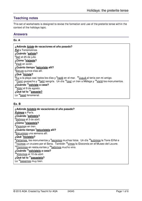 Grammar Worksheet Preterite KS4 Spanish Teaching Resource