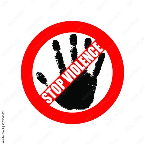 Symbol or sign stop violence. Red prohibition sign over black hand and ...