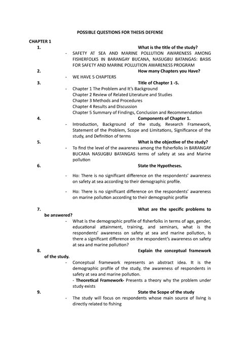 Possible Questionssssss Possible Questions For Thesis Defense Chapter