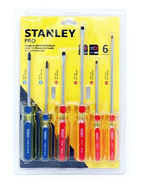 JUEGO DE 6 DESTORNILLADORES PRO 4 PLANOS Y 2 PHILLIPS MARCA STANLEY