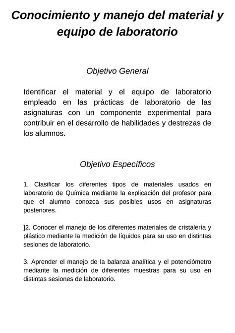 Solution Pr Ctica De Qu Mica Conocimiento Y Manejo Del Material Y