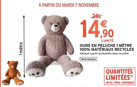 Promo Ours En Peluche 1 Mètre 100 Matériaux Recyclés chez Intermarché