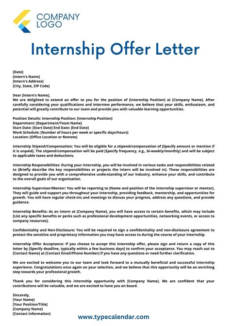 Free Printable Internship Offer Letter Templates PDF Word