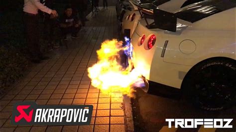 Nissan GTR R35 W Akrapovic Exhaust Shooting Big Flames With Backfire