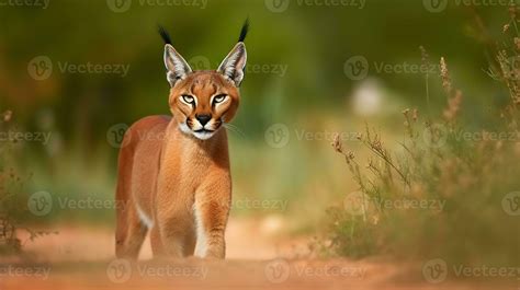 Caracal, African lynx, in green grass vegetation. Beautiful wild cat in ...