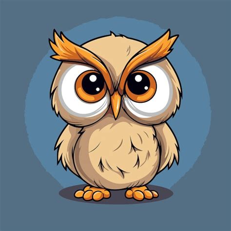 Premium Vector Cute Cartoon Owl With Big Eyes On Blue Background