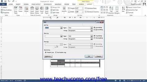 Word 2013 Tutorial Sorting Tables Microsoft Training Lesson 16 10 YouTube