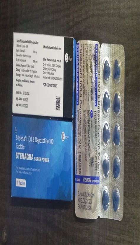 Stenagra Super Power Sildenafil 100 Dapoxetine 100 Mg At 349