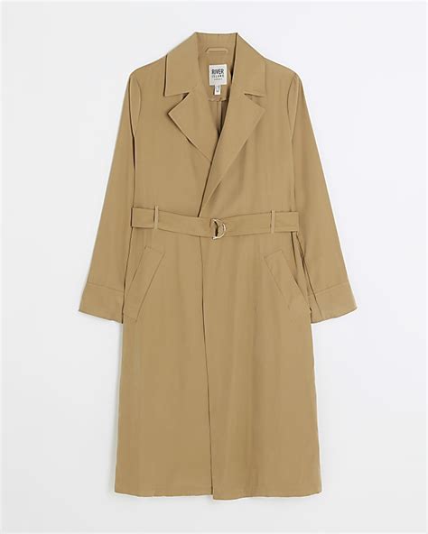 Beige Belted Longline Trench Coat River Island