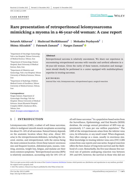 Pdf Rare Presentation Of Retroperitoneal Leiomyosarcoma Mimicking A