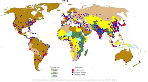 Carte Taux durbanisation et grandes métropoles dans le monde 2018