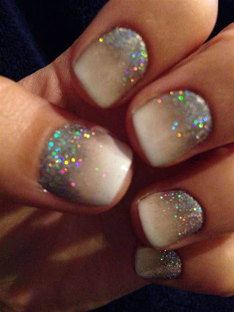 Nail Art nude white ombré glitter Nail jewels Nails Ombre nails
