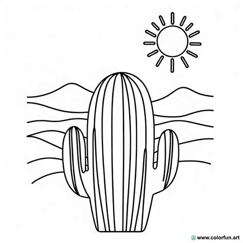 Coloring Page Of A Cactus In The Desert Download Or Print For Free