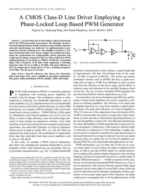 Pdf A Cmos Class D Line Driver Employing A Phase Locked Loop Based