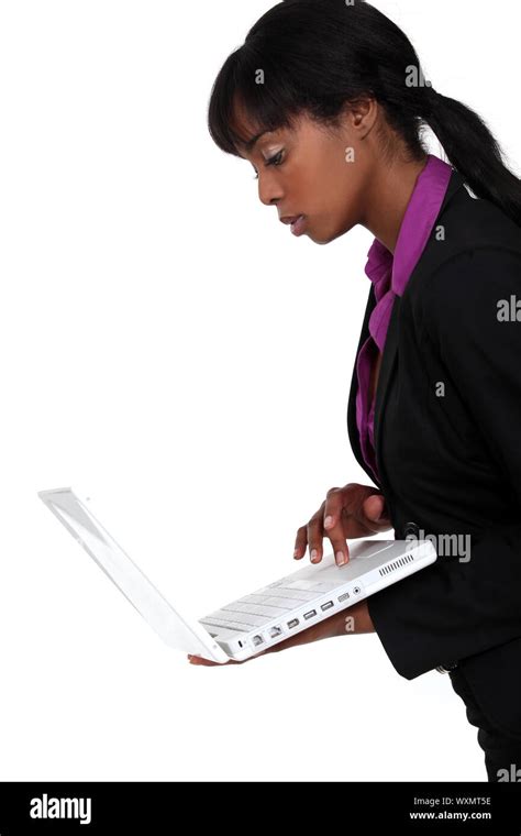 Black Woman Holding Laptop Stock Photo Alamy