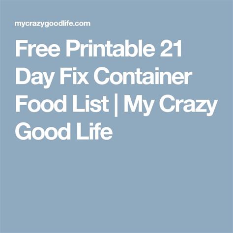 Free Printable Day Fix Container Food List My Crazy Good Life