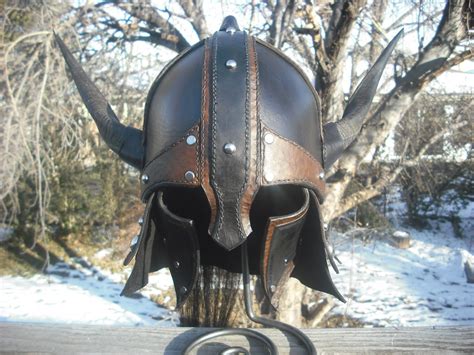 Leather Horned Barbarian Viking Gladiator Helmet Helm