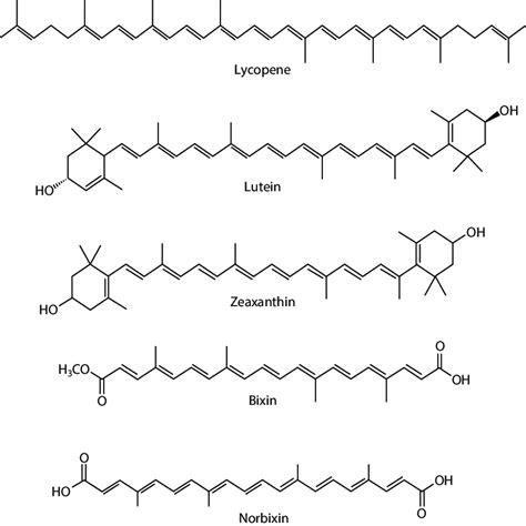 Chemical Structures Of Major Carotenoids Including Lycopene Lutein