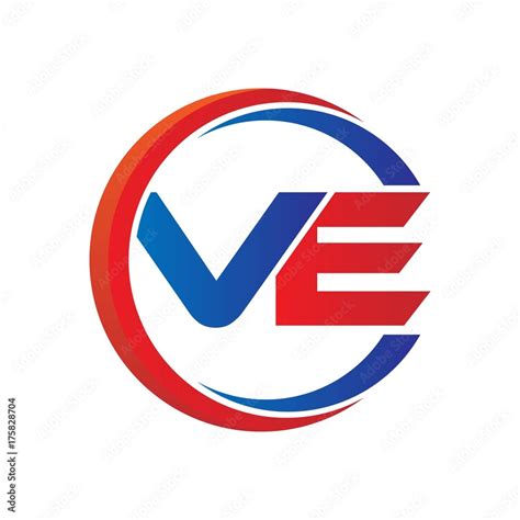 Ve Logo Vector Modern Initial Swoosh Circle Blue And Red Stock Vector