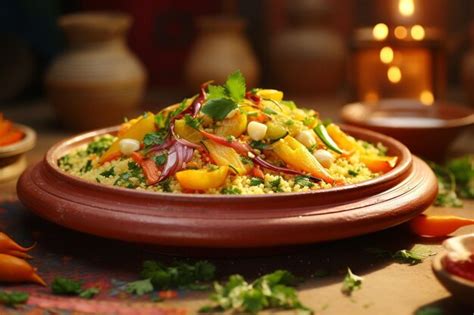 Premium Photo Colorful Moroccan Tagine Dish With Couscous Generative Ai