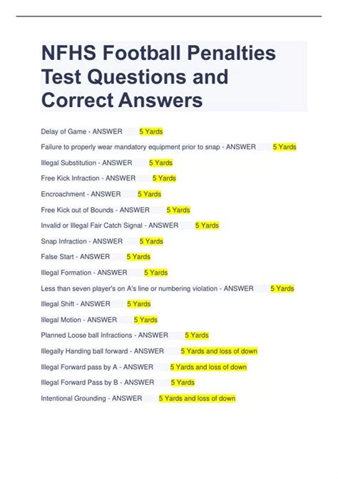 NFHS Football Penalties Test Questions And Correct Answers NFHS