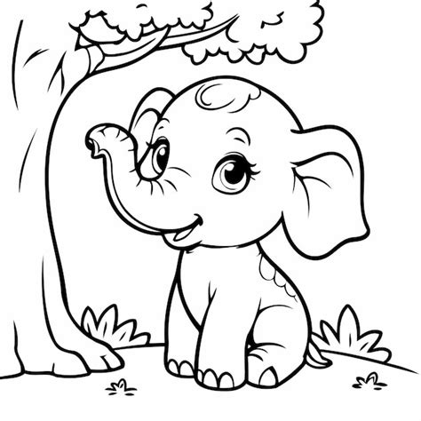 Ilustración Vectorial De Un Lindo Elefante Dibujado A Mano Para Niños Para Colorear Vector Premium