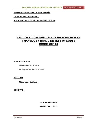 Ventajas Y Desventajas Transformadores Trif Sicos Y Banco De Tres