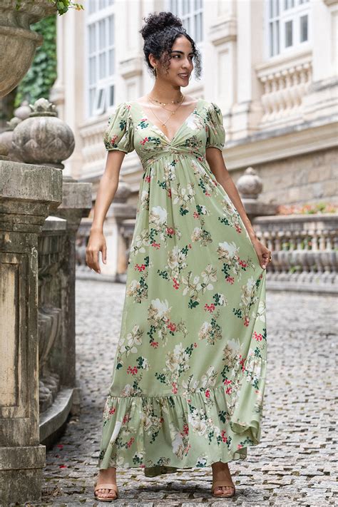 Zapakasa V Neck Green Flower Wedding Guest Dress Tea Length Backless Bridesmaid Dress