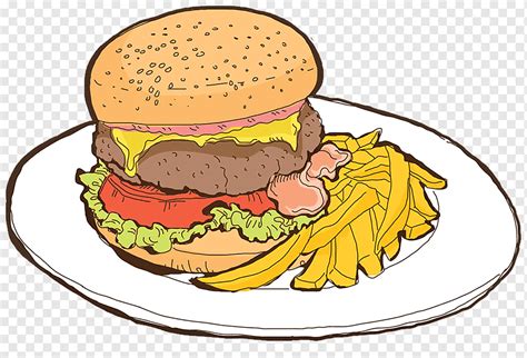 Cheeseburger Hamburger Fast Food French Fries Cafe Cartoon Hand