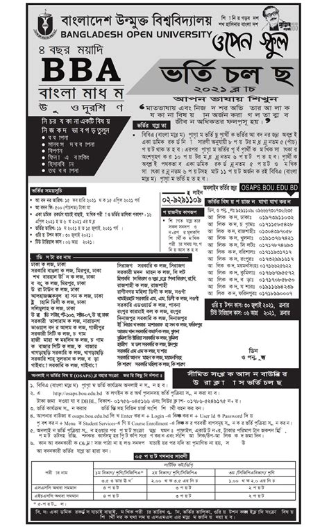 Bangladesh Open University BBA Admission Circular 2024