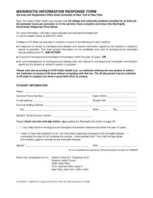 Fillable Online Newpaltz Suny New Paltz Menigitis Waiver Form Fax Email