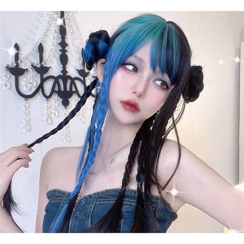 Egirl Gradiente Front Side Blue Narutal Black Wig On137 Gradient Blue