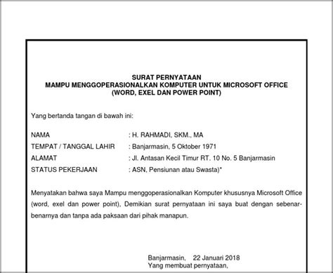 Contoh Surat Pernyataan Mampu Mengoperasikan Komputer Surat Lamaran