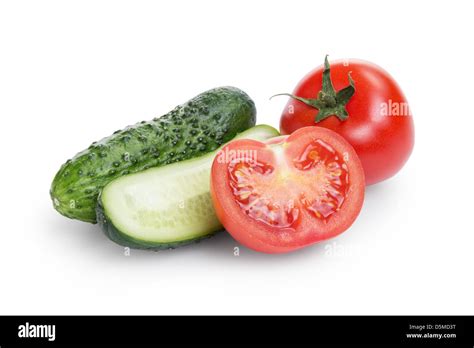 Sliced Tomato And Cucumber Isolated On White Stock Photo Alamy