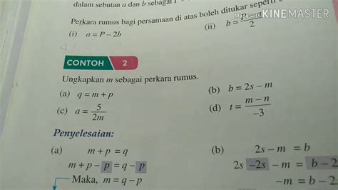 Matematik Tingkatan 2 Bab 3 Rumus Algebra Contoh 2 Ms 46 Youtube