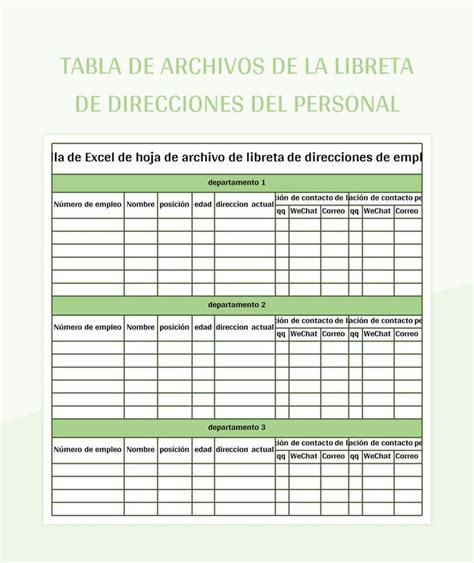 Plantilla De Excel Tabla De Archivos De La Libreta De Direcciones Del