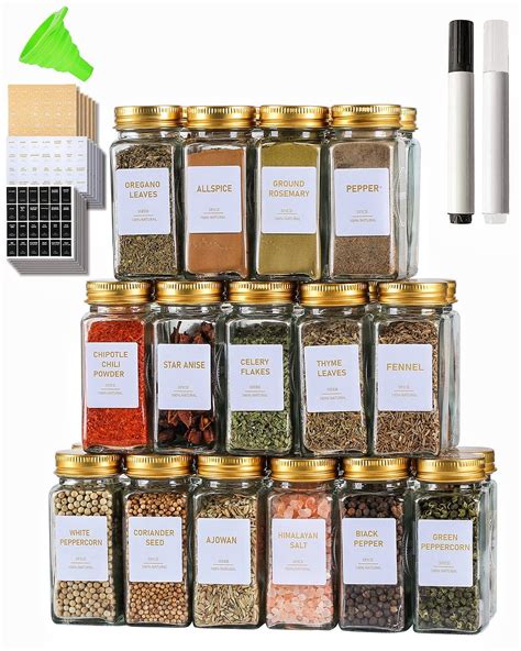 Jarxsun Glass Spice Jars With Label 48 Pcs Spice Jars With Shaker Lids 4 Oz Gold Spice