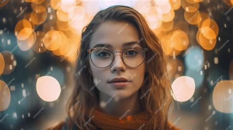 Premium Ai Image A Woman With Glasses On Her Face Stands In Front