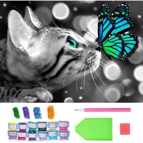 Chat Diy D Kit Diamond Painting Animaux X Cm Papillon Peinture