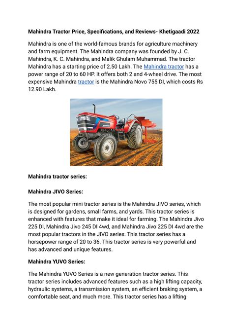 Ppt Mahindra Tractor Price Specifications And Reviews Khetigaadi