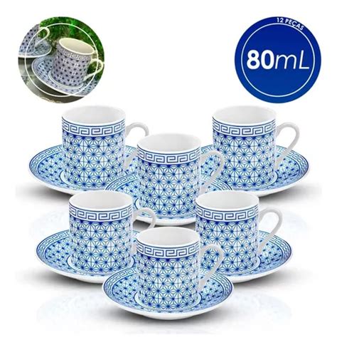 Jogo Xícara Café Porcelana 12 Pçs Grécia Jgxc 033 Hauskraft Frete grátis