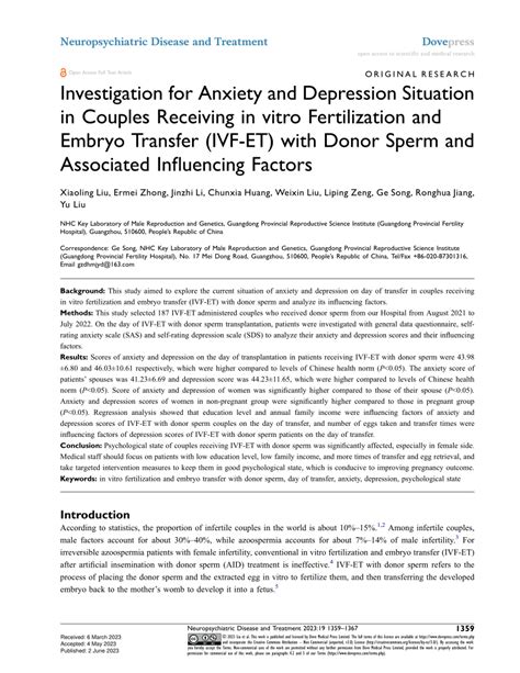 Pdf Investigation For Anxiety And Depression Situation In Couples Receiving In Vitro