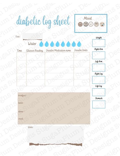 Diabetic Log Sheet Printable Diabetes Tracking Page Etsy