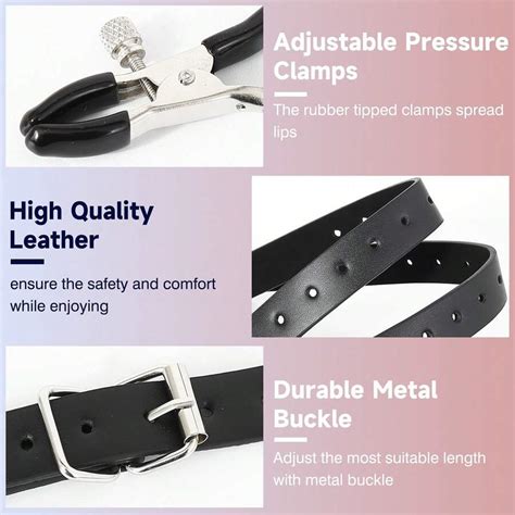 SM Clitoral Labia Spreader Straps Nipple Clamps Adjustable Leather Restraints Sex Toys For