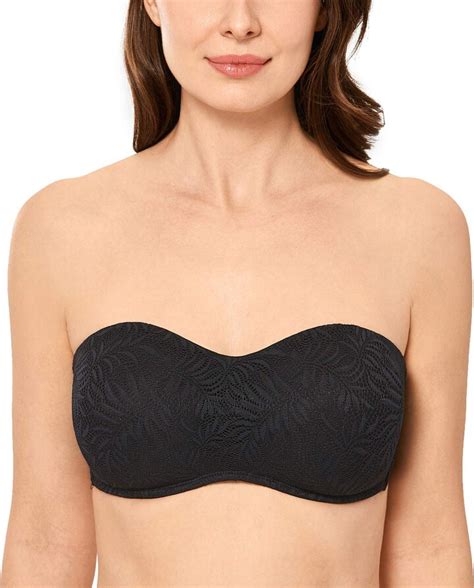 Delimira Womens Strapless Minimizer Bra Underwire Lace Bandeau For